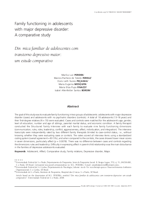(PDF) Family functioning in adolescents with major depressive disorder ...