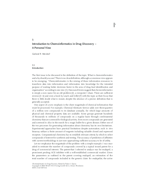 (PDF) 1 Introduction to Chemoinformatics in Drug Discovery - A Personal ...
