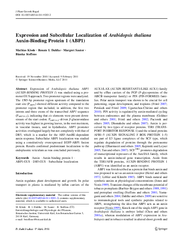 (PDF) Expression and Subcellular Localization of Arabidopsis thaliana ...