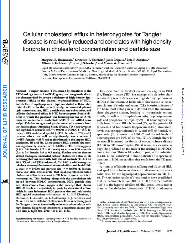 (PDF) Cellular cholesterol efflux in heterozygotes for Tangier disease ...