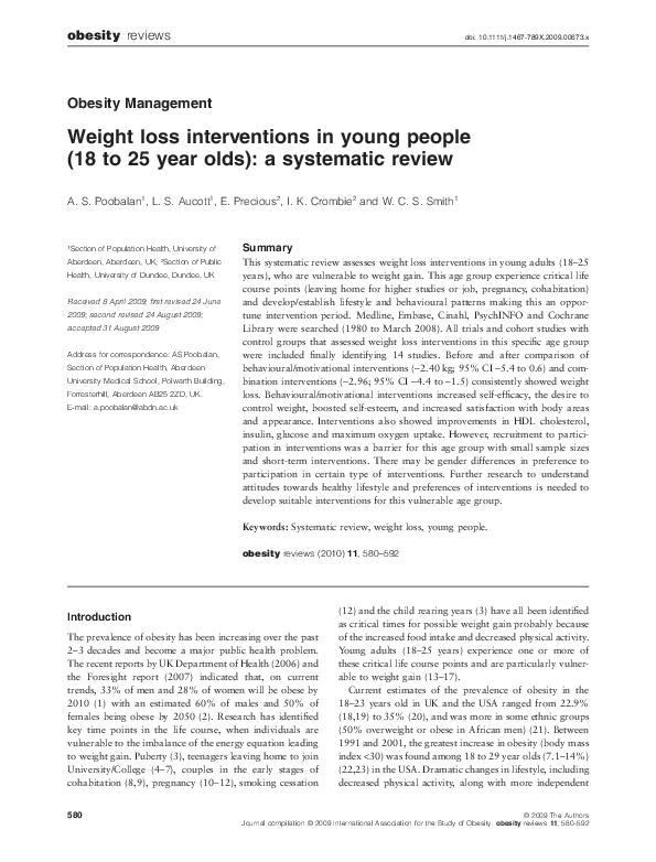 (PDF) Weight loss interventions in young people (18 to 25 year olds): a ...