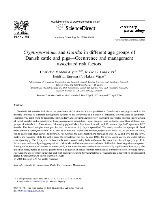 (PDF) Cryptosporidium and Giardia in different age groups of Danish ...