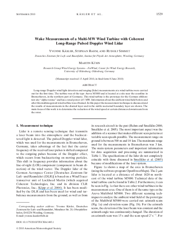 (PDF) Wake Measurements of a Multi-MW Wind Turbine with Coherent Long ...