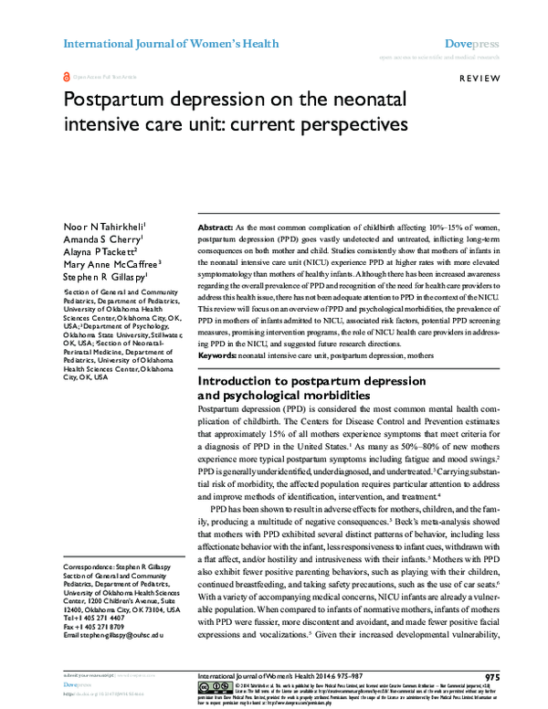 (PDF) Postpartum depression on the neonatal intensive care unit ...