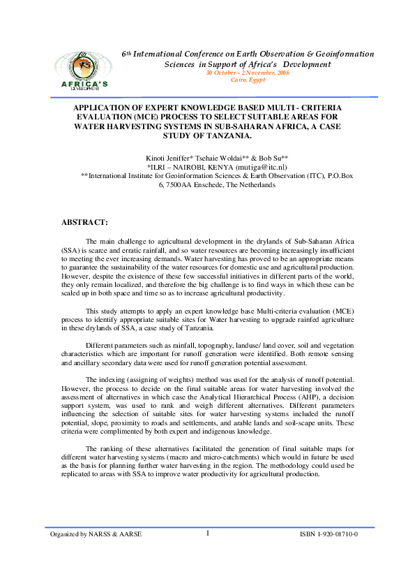 (PDF) Application of expert knowledge based multi - criteria evaluation ...