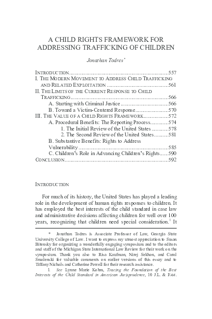 (PDF) A Child Rights Framework for Addressing Trafficking of Children