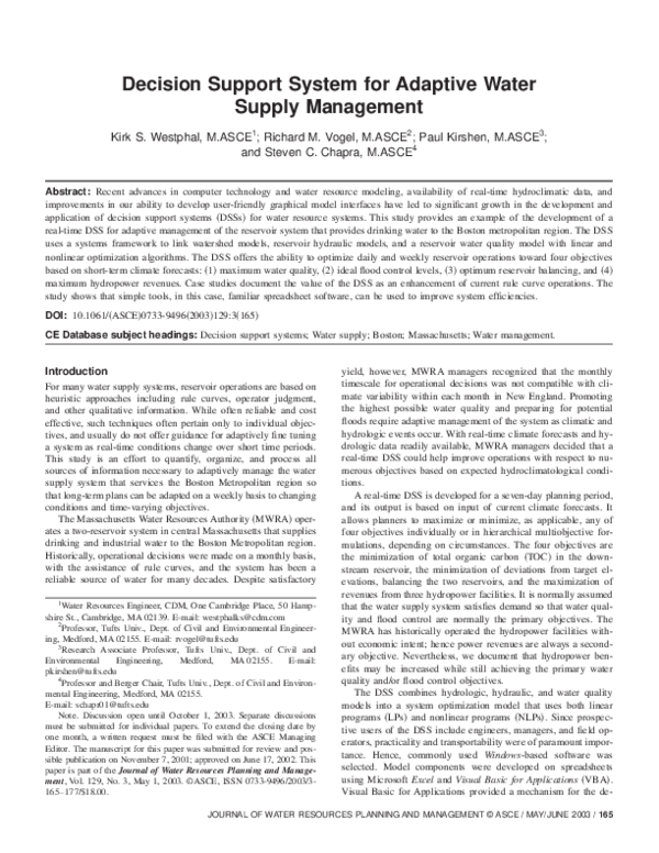 (PDF) Decision Support System for Adaptive Water Supply Management