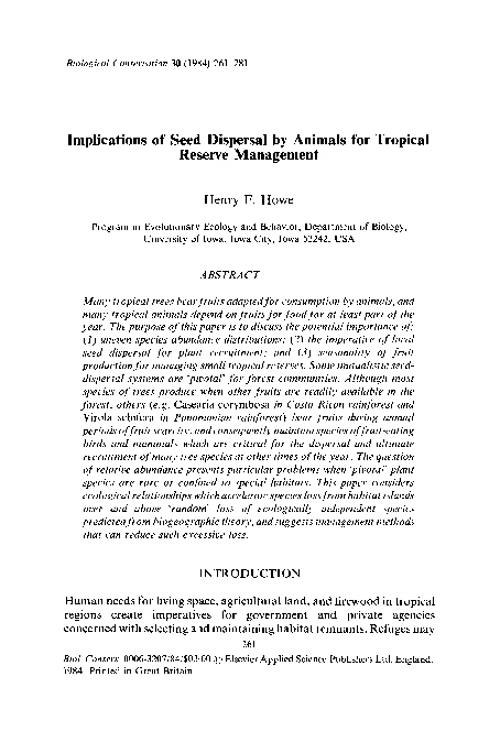(PDF) Implications of seed dispersal by animals for tropical reserve ...