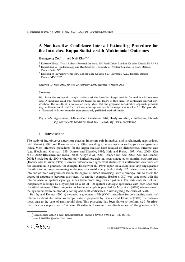 (PDF) A Non-iterative Confidence Interval Estimating Procedure for the ...