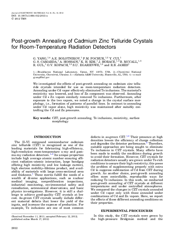 (PDF) Postgrowth Annealing of Cadmium Zinc Telluride Crystals for Room