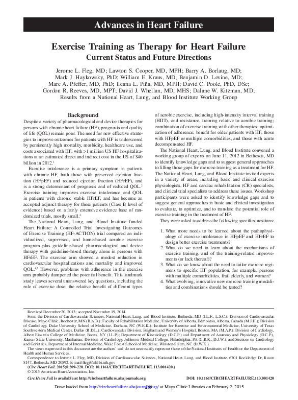 (PDF) Exercise training as therapy for heart failure: current status ...