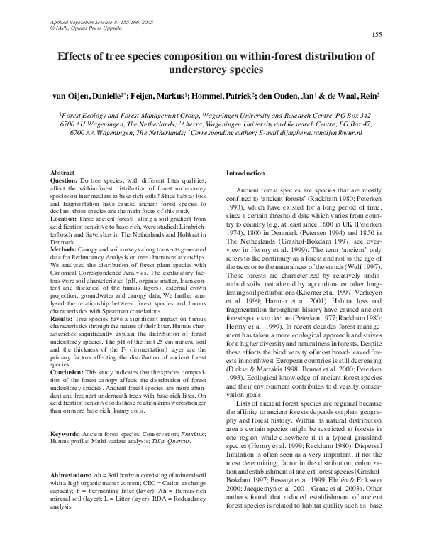 (PDF) Effects of tree species composition on within-forest distribution ...
