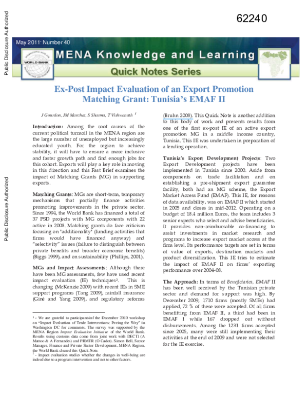 (PDF) Ex-Post Impact Evaluation of an Export Promotion Matching Grant ...