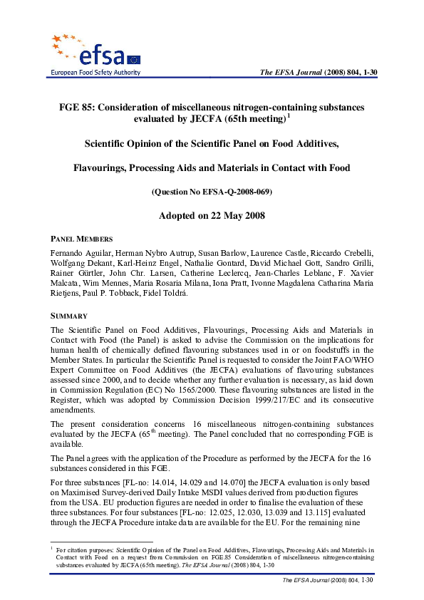 (PDF) FGE 85 Consideration of miscellaneous nitrogencontaining substances evaluated by JECFA