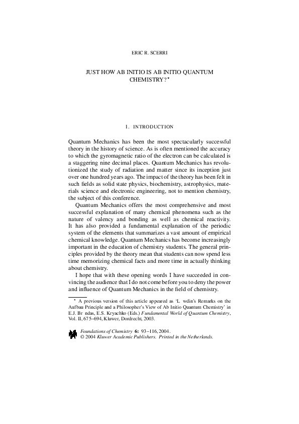 (PDF) How Ab Initio is Ab Initio Quantum Chemistry?