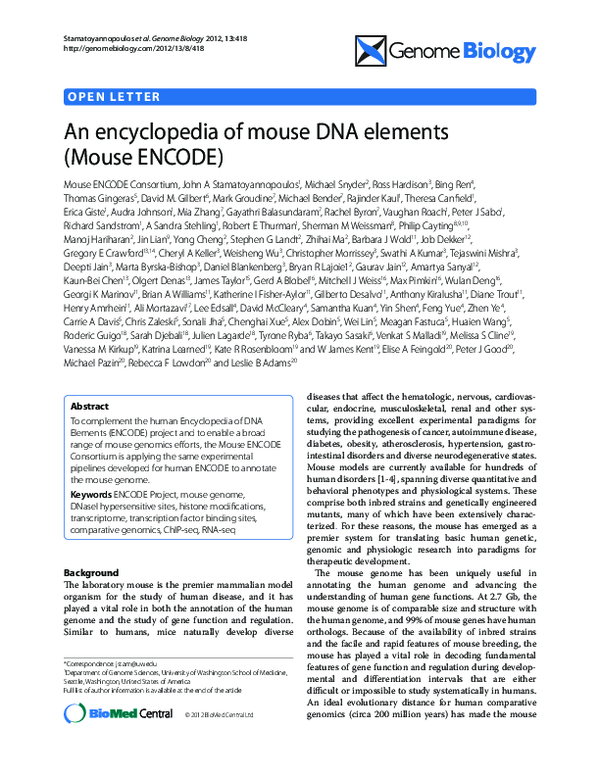 (PDF) An encyclopedia of mouse DNA elements (Mouse ENCODE)