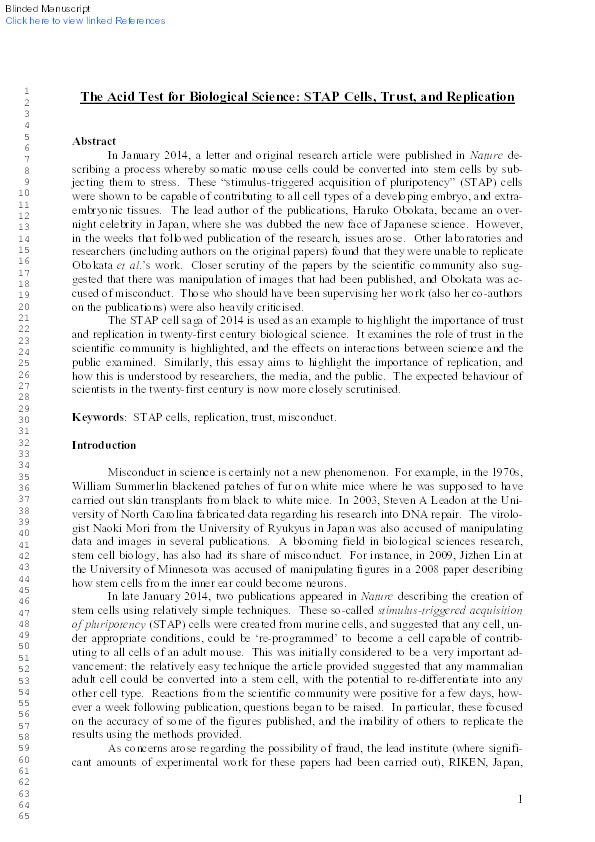 (PDF) The Acid Test for Biological Science: STAP Cells, Trust, and ...