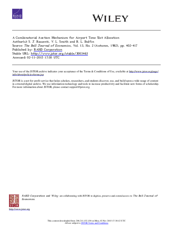 (PDF) A Combinatorial Auction Mechanism for Airport Time Slot Allocation