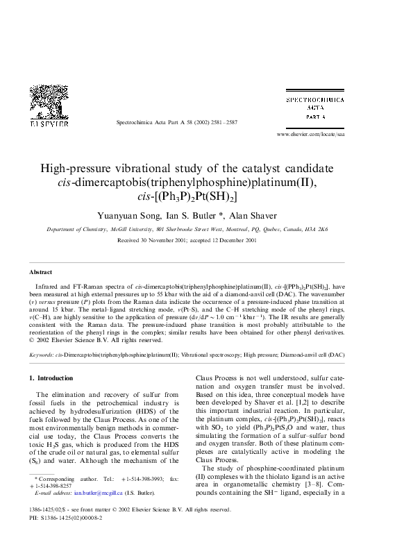 (PDF) High-pressure vibrational study of the catalyst candidate cis ...
