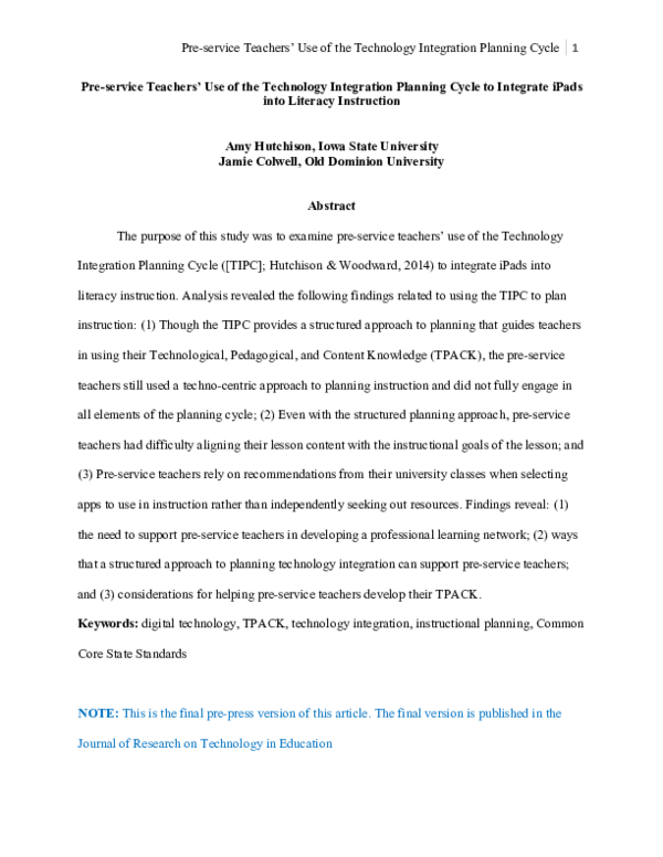 (PDF) A Planning Cycle for Integrating Digital Technology Into Literacy ...