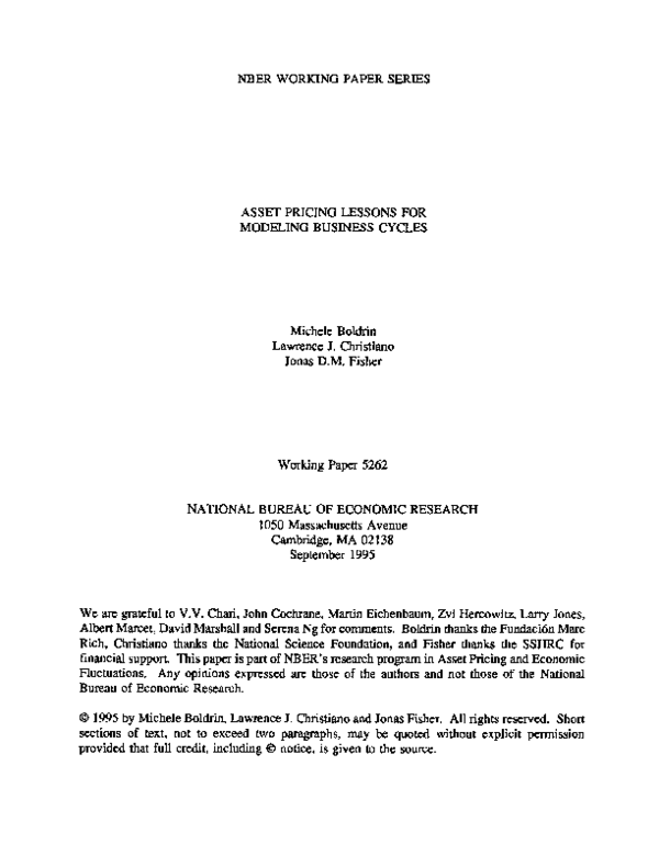 Pdf Asset Pricing Lessons For Modeling Business Cycles Michele Boldrin Academia Edu