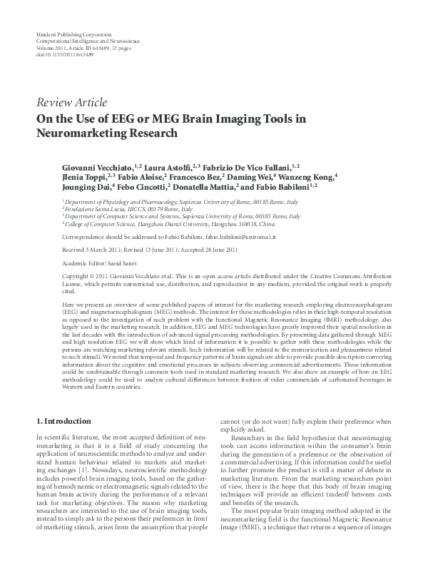 (PDF) On the Use of EEG or MEG Brain Imaging Tools in Neuromarketing ...