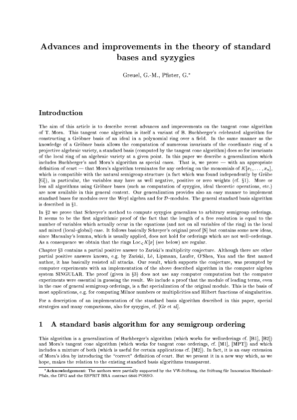 Pdf Advances And Improvements In The Theory Of Standard Bases And Syzygies Gerhard Pfister Academia Edu