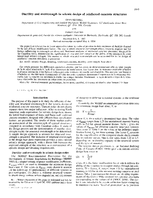 (PDF) Ductility and overstrength in seismic design of reinforced ...