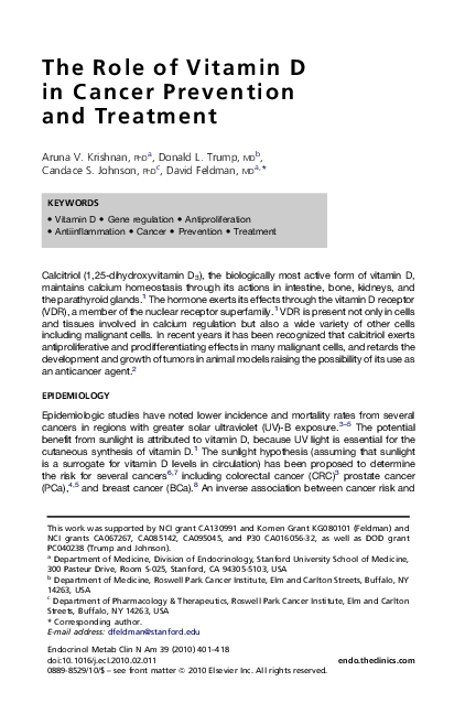 (PDF) The Role of Vitamin D in Cancer Prevention and Treatment