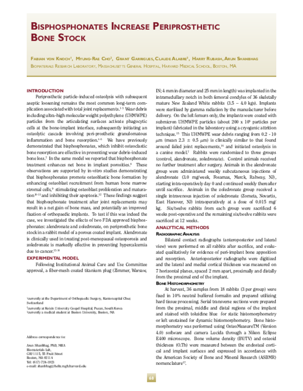 (PDF) BISPHOSPHONATES INCREASE PERIPROSTHETIC BONE STOCK
