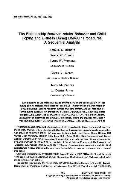(PDF) The relationship between adults' behavior and child coping and ...