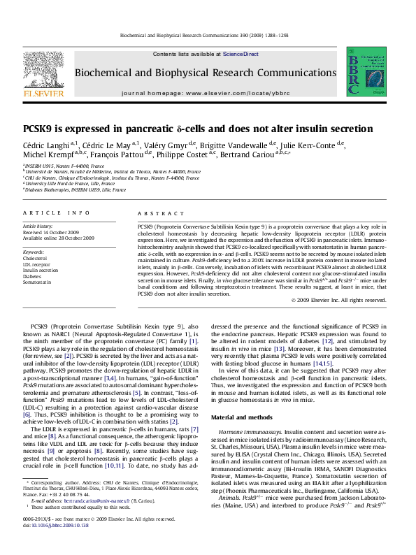 (PDF) PCSK9 is expressed in pancreatic δ-cells and does not alter ...