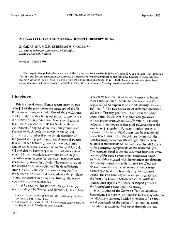 (PDF) Zeeman effect in the polarization spectroscopy of Na