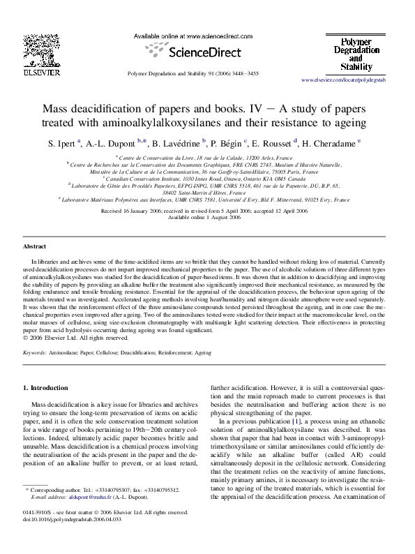 (PDF) Mass deacidification of papers and books. IV – A study of papers ...