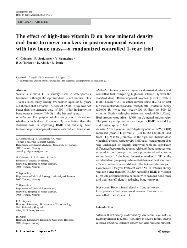 (PDF) The effect of high-dose vitamin D on bone mineral density and ...