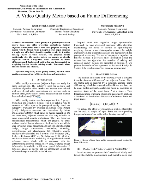 (PDF) A video quality metric based on frame differencing