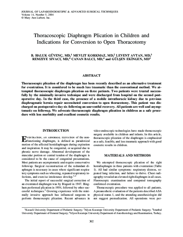 (PDF) Thoracoscopic Diaphragm Plication in Children and Indications for ...