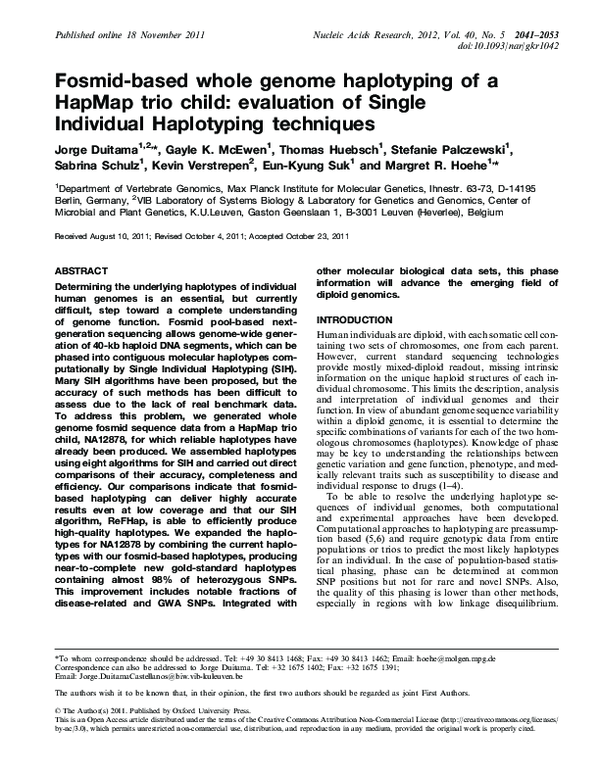 (PDF) Fosmid-based whole genome haplotyping of a HapMap trio child ...