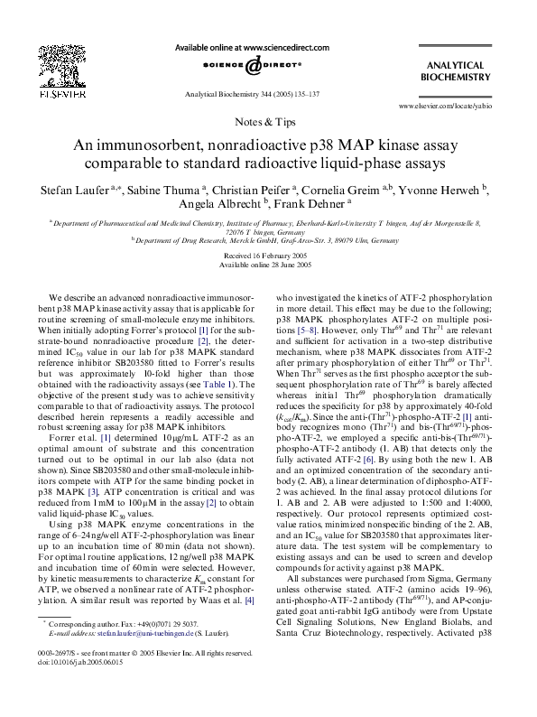 (PDF) An immunosorbent, nonradioactive p38 MAP kinase assay comparable
