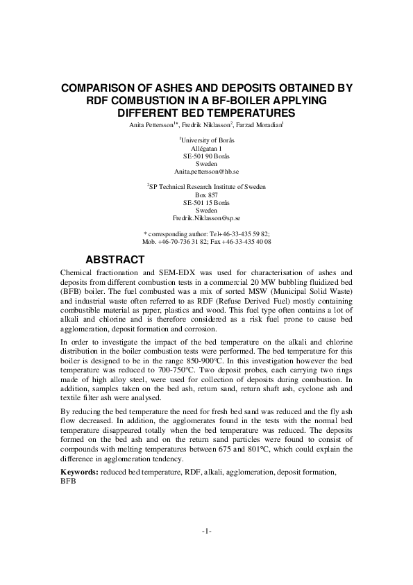 (PDF) COMPARISON OF ASHES AND DEPOSITS OBTAINED BY RDF COMBUSTION IN A ...
