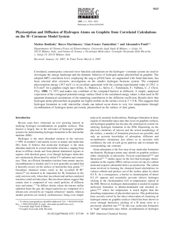 (PDF) Physisorption and Diffusion of Hydrogen Atoms on Graphite from ...