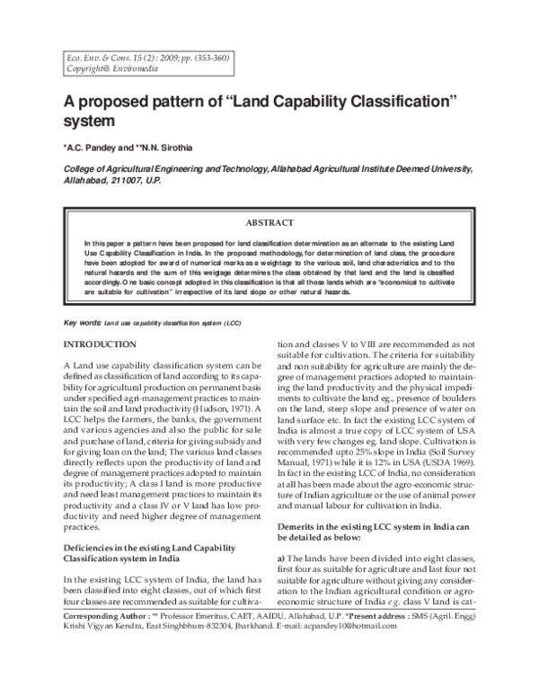 (PDF) A proposed pattern of "Land Capability Classification" system