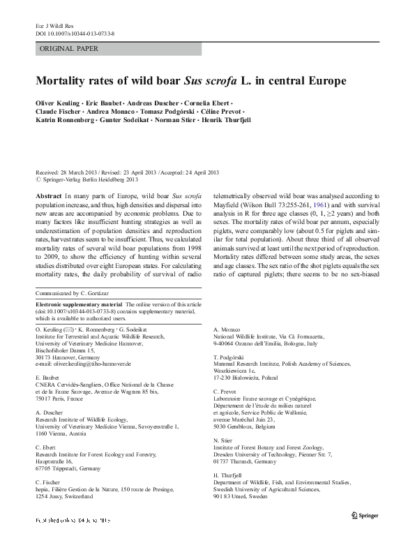 (PDF) Mortality rates of wild boar Sus scrofa L. in central Europe