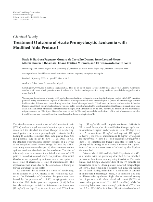 (PDF) Treatment Outcome of Acute Promyelocytic Leukemia with Modified ...
