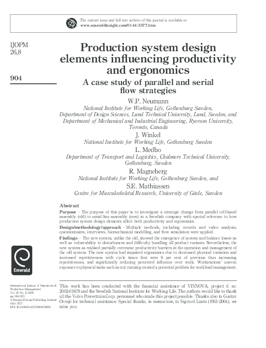 (PDF) Production system design elements influencing productivity and ...