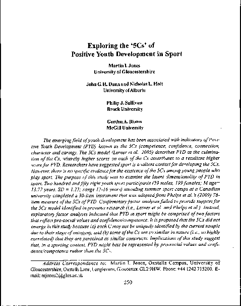 (PDF) Exploring the 5Cs of positive youth development in sport
