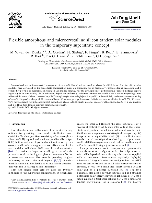 (PDF) Flexible amorphous and microcrystalline silicon tandem solar ...