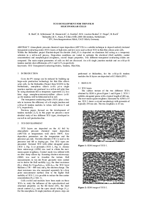 (PDF) TCO development for thin film silicon solar cells