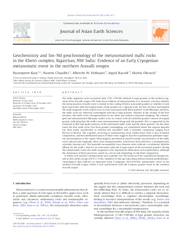 (PDF) Geochemistry and Sm–Nd geochronology of the metasomatised mafic ...