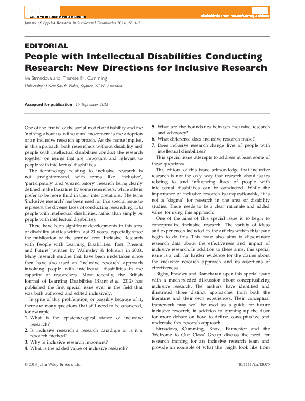 (PDF) People with Intellectual Disabilities Conducting Research: New ...